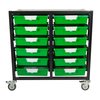 Storsystem Commercial Grade Mobile Bin Storage Cart with 12 Green High Impact Polystyrene Bins/Trays CE2101DG-12SPG